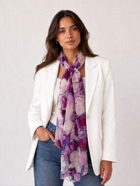 Jones New York Purple Floral 100% Silk Scarf